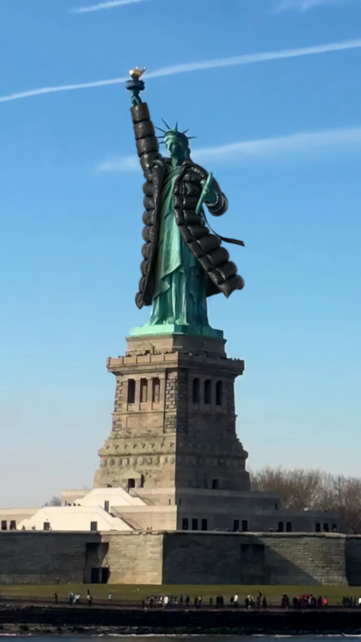 Lady Liberty's new DKNY puffer trench coat